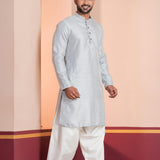 Pale Grey Silk Blend Embroidered Patiala Set