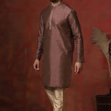 Chocolate Brown Solid Dupion Kurta Set