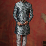 Charcoal Grey Cotton Blend Printed Sherwani Set
