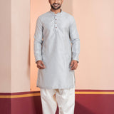 Pale Grey Silk Blend Embroidered Patiala Set