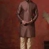 Chocolate Brown Solid Dupion Kurta Set