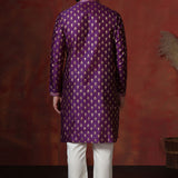 Dark Royal Purple Dupion Printed Kurta Set