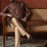 Chocolate Brown Solid Dupion Kurta Set
