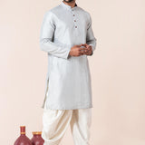 Pale Grey Silk Blend Embroidered Dhoti Set