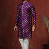 Dark Royal Purple Dupion Printed Kurta Set
