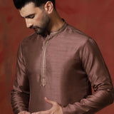 Brown Solid Dupion Kurta Set