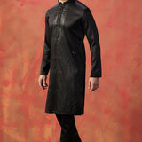 Black Silk Blend Embroidered Kurta Set