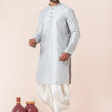 Pale Grey Silk Blend Embroidered Dhoti Set