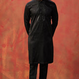 Black Silk Blend Embroidered Kurta Set