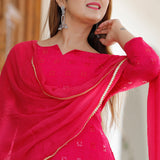 Red Rayon Kurti Set With Chikankari Work