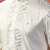 White Silk Blend Embroidered Kurta Set