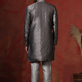 Grey Cotton Blend Printed Sherwani Set