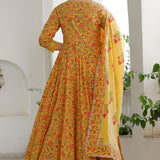 Yellow Cotton Floral Printed Kurta And Palazzo Set