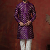 Dark Royal Purple Dupion Printed Kurta Set