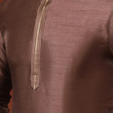 Brown Solid Dupion Kurta Set