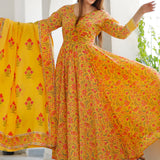 Yellow Cotton Floral Printed Kurta And Palazzo Set