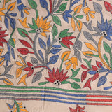 Light Beige Tussar Silk Kantha Stitched Saree