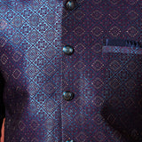 Jute Black Kurta Set With Jacquard Embroidered Nehru Jacket