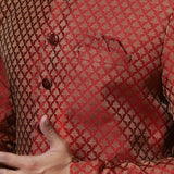 Maroon Printed Cotton Blend Sherwani Set