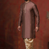 Brown Solid Dupion Kurta Set