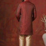 Maroon Printed Cotton Blend Sherwani Set