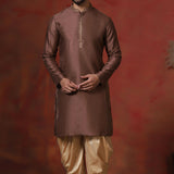 Brown Solid Dupion Kurta Set