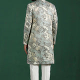 Ash Grey And White Cotton Blend Printed Sherwani Set