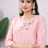 Light Pink Hand Painted Modal Silk Kurta Set