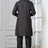 Black Embroidered Silk Blend Kurta Set