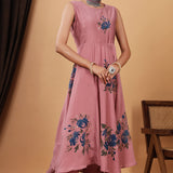 Pink Hand Painted Modal Silk Kurta Set