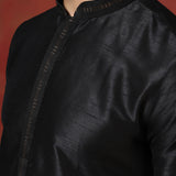 Black Solid Dupion Kurta Set