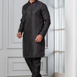 Black Embroidered Silk Blend Kurta Set