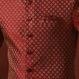 Maroon Cotton Blend Printed Sherwani Set
