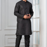 Black Embroidered Silk Blend Kurta Set