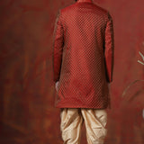 Maroon Cotton Blend Printed Sherwani Set