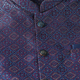 Black Jacquard Solid Kurta Set With Indigo Nehru Jacket