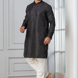 Black Silk Blend Embroidered Kurta Set