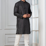 Black Silk Blend Embroidered Kurta Set