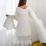 Bright White Floral Embroidered Silk Sharara Set