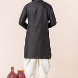 Black Silk Blend Embroidered Dhoti Set