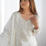 Bright White Floral Embroidered Silk Sharara Set