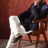 Black Jacquard Solid Kurta Set With Indigo Nehru Jacket