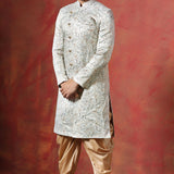 Ceramic White And Cream Cotton Blend Printed Sherwani Set