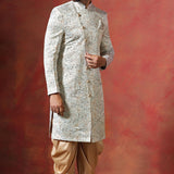 Ceramic White And Cream Cotton Blend Printed Sherwani Set