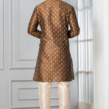 Brown Printed Dupion Silk Kurta Set