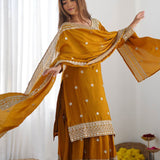 Mustard Yellow Embroidered Silk Sharara Set
