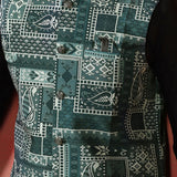 Jute Black Cotton Blend Kurta Set With Embroidered Nehru Jacket