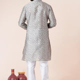 Silver Grey Printed Dupion Silk Kurta Set