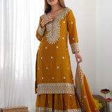 Mustard Yellow Embroidered Silk Sharara Set