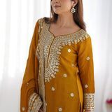 Mustard Yellow Embroidered Silk Sharara Set
